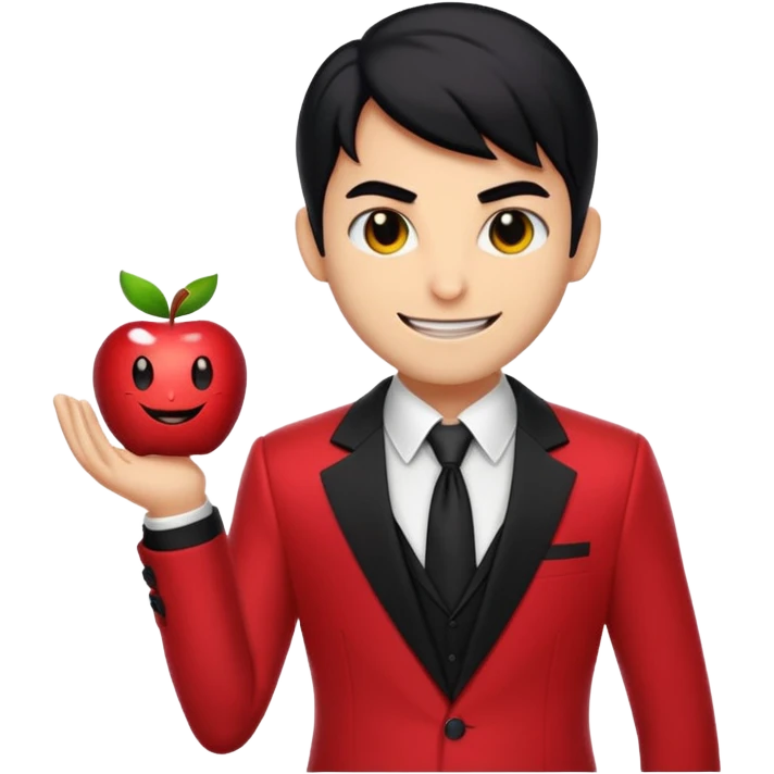 Lucifer from Hazbin Hotel as an apple-style emoji, elegant and charismatic, with his signature suit and confident smile emoji