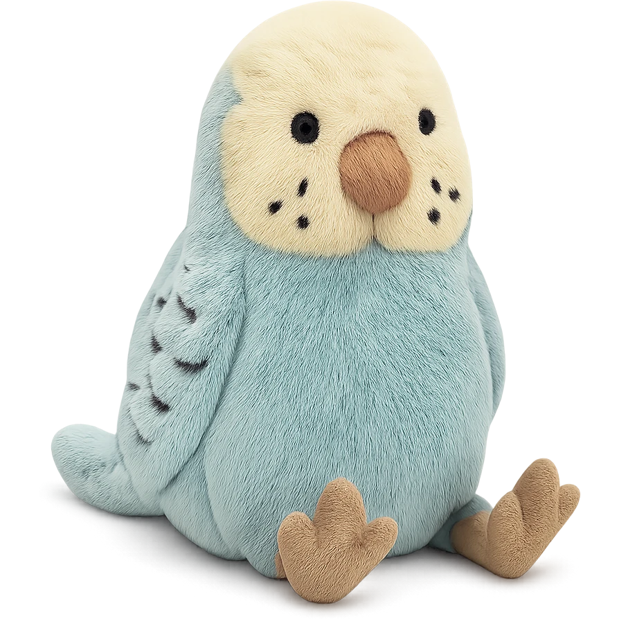 cute sky blue budgie jellycat plushie emoji