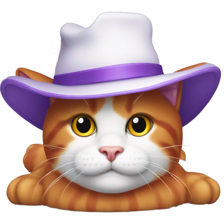 Red and  whiwhite cat on the mat with purple hat emoji