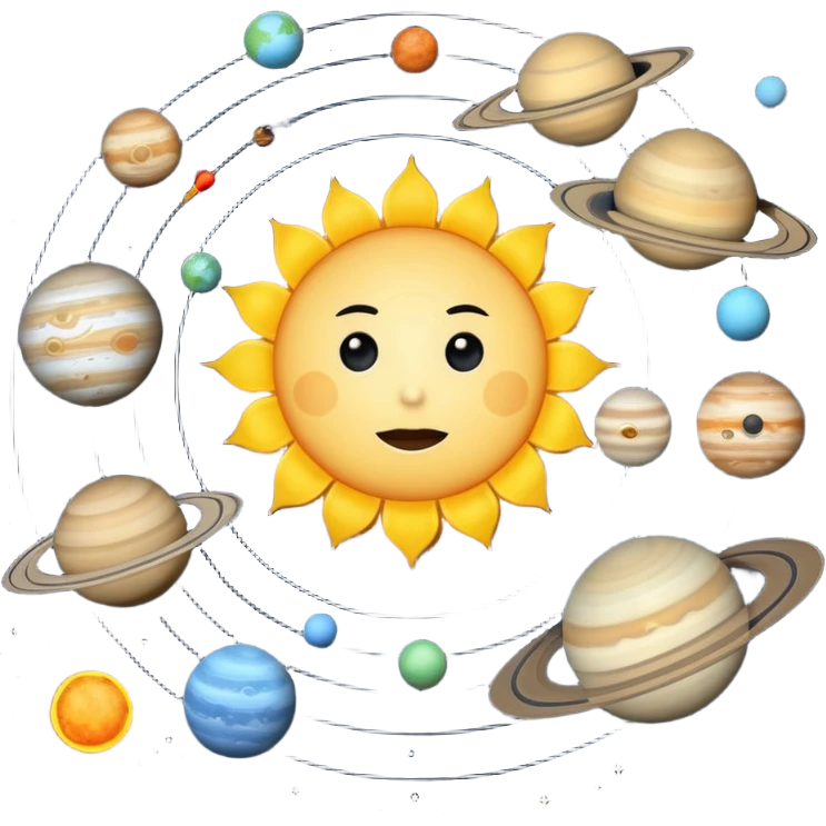 solar system with realistic planets and sun with clear orbits emoji
