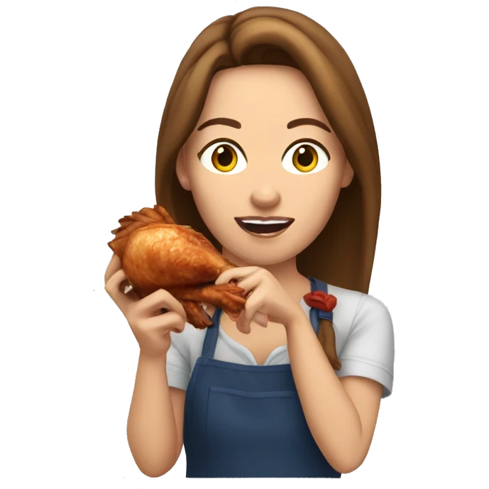 white women eating rotisserie chicken, brown hair emoji