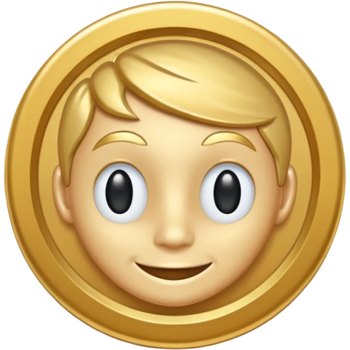 gold token emoji style with simple rim, mascot head only, minimal details, no shadows, centered, transparent background, subtle smile emoji