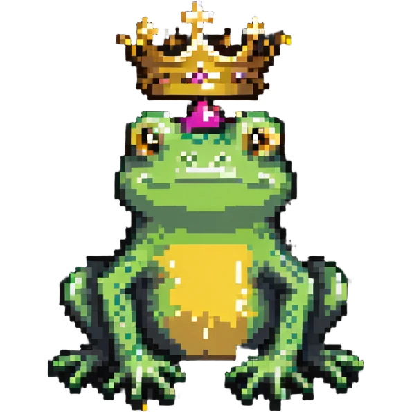frog with a golden crown sitting emoji