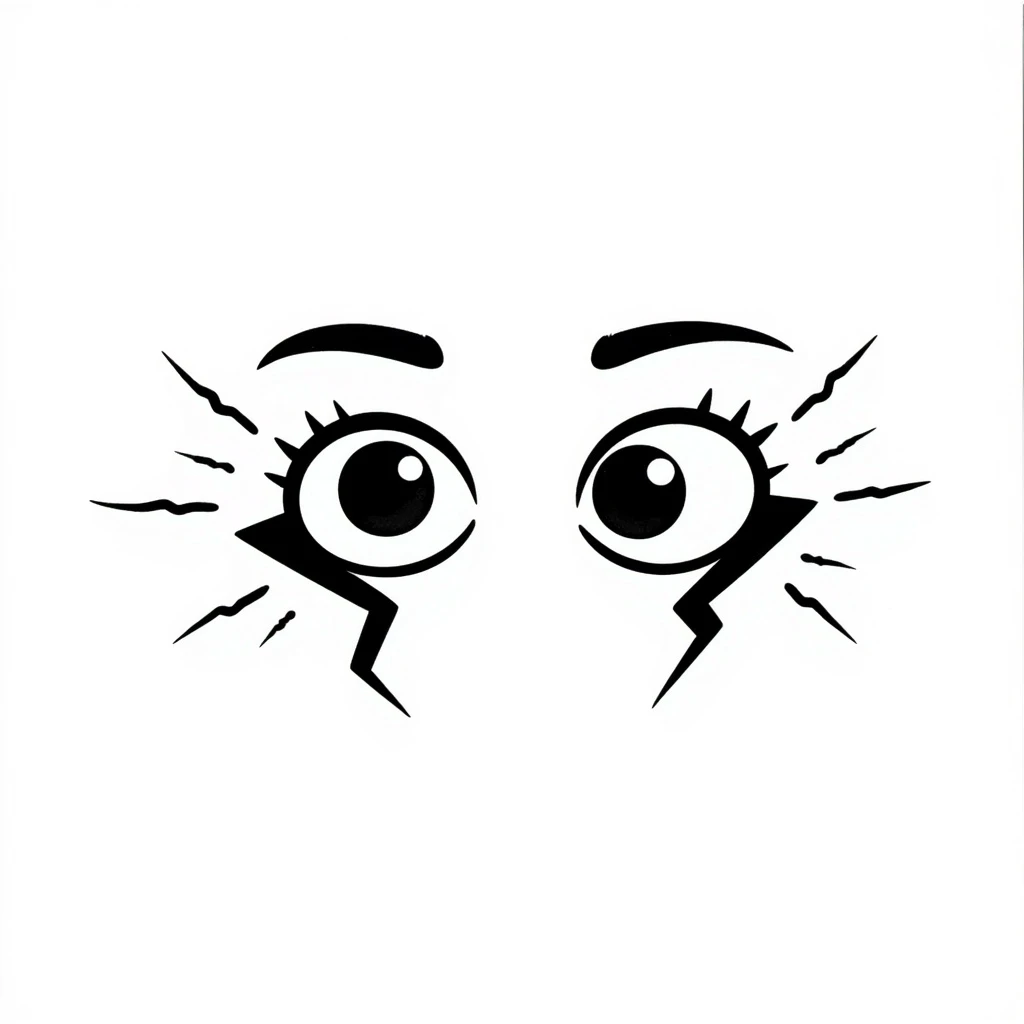 A pair of eyes shooting lightnings, black and white, hand drawn emoji