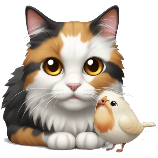 fluffy calico cat eating bird emoji