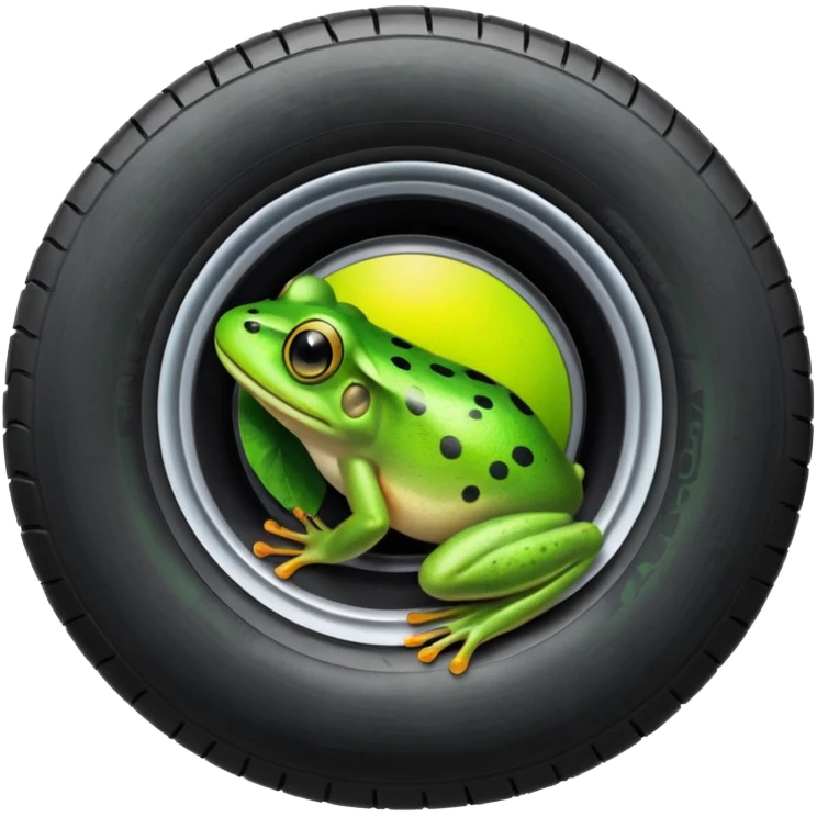Frog head on top of tire. The tire is the body and the legs are on the bottom of the tire emoji
