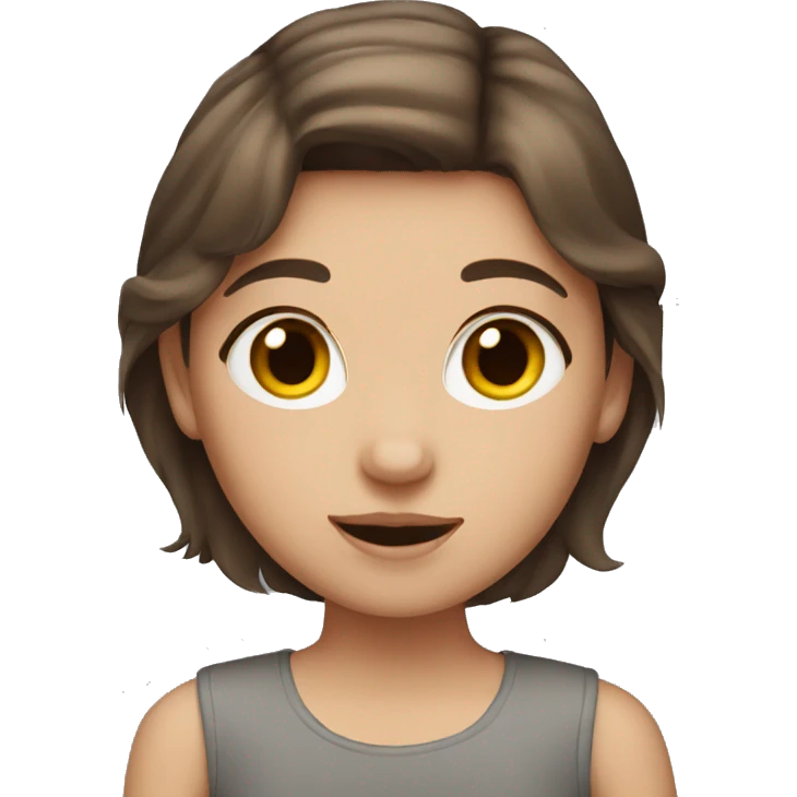 Girl with a brown hair and gray kitty emoji