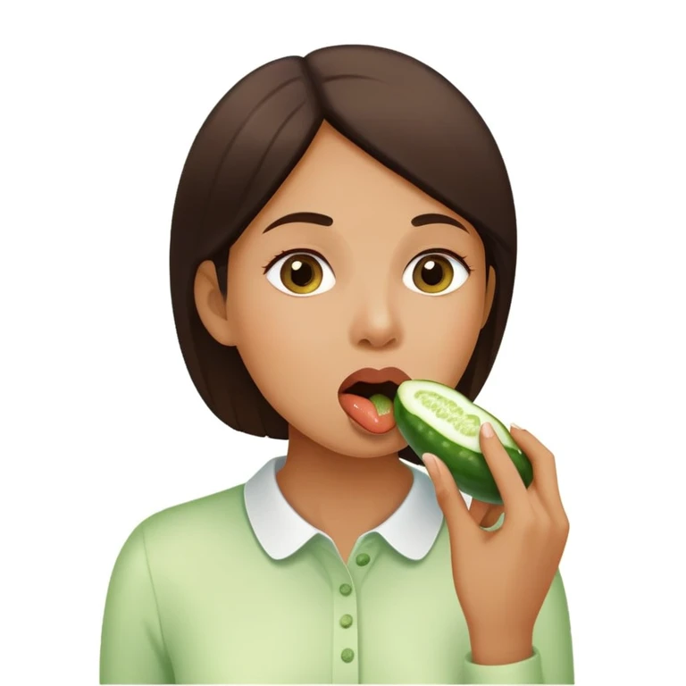 A woman puts a cucumber in her mouth and white saliva comes out of her mouth  emoji