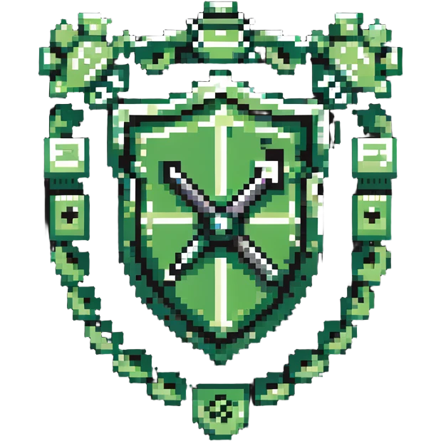 green magical code shield with gear and coding tools emoji