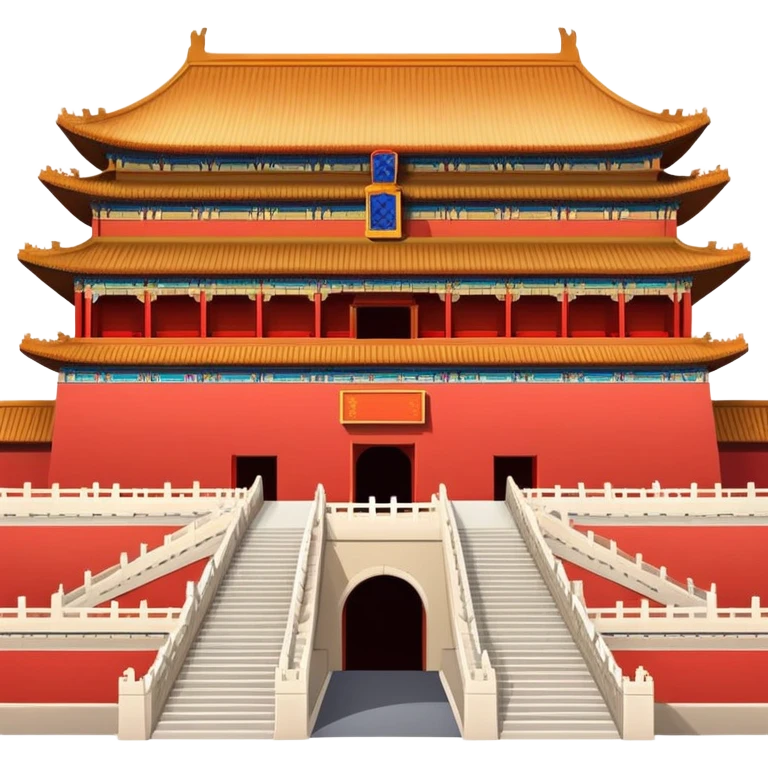 Forbidden City Beijing, simplified emoji style with bold outlines and bright colors, cartoon style imperial palace with red walls emoji