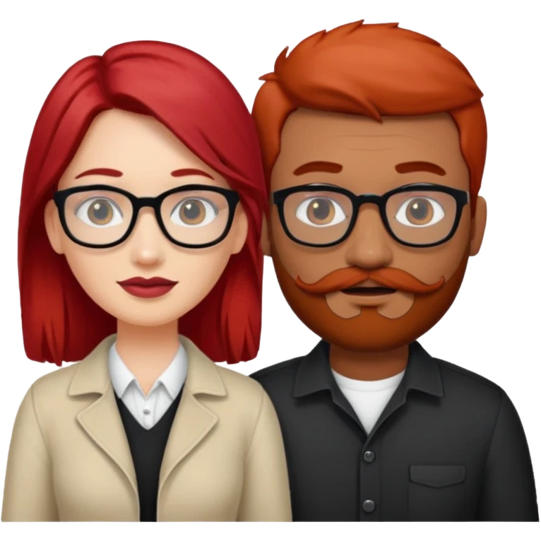 White red hair girl without glasses and brown indian guy with moustache and beard with glasses black hair  emoji