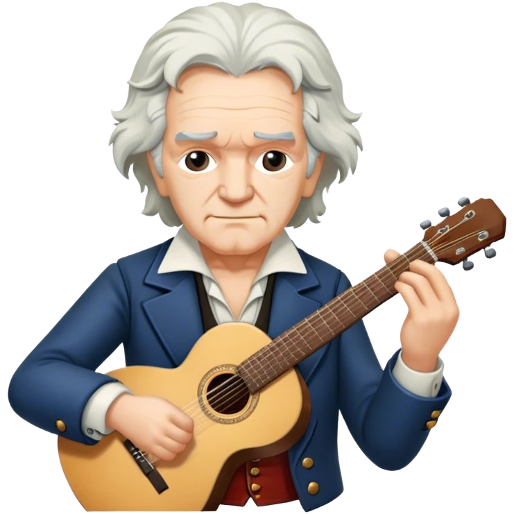 Older white haired Beethoven with guitar emoji
