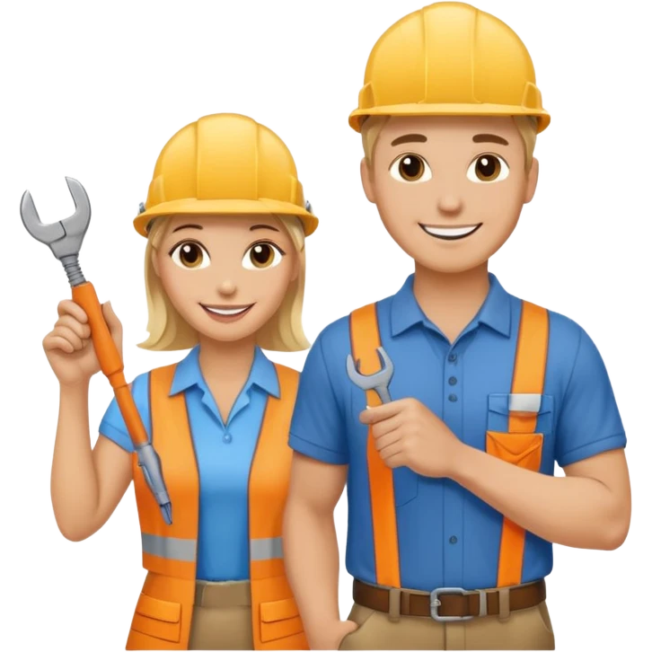handsome White male electrician with tool and pretty blond office administraTOR emoji