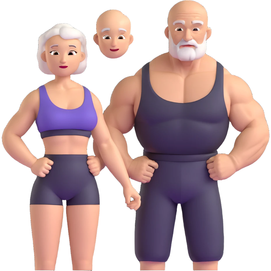 vieux chauve avec une femme musclée au menton gigachad emoji