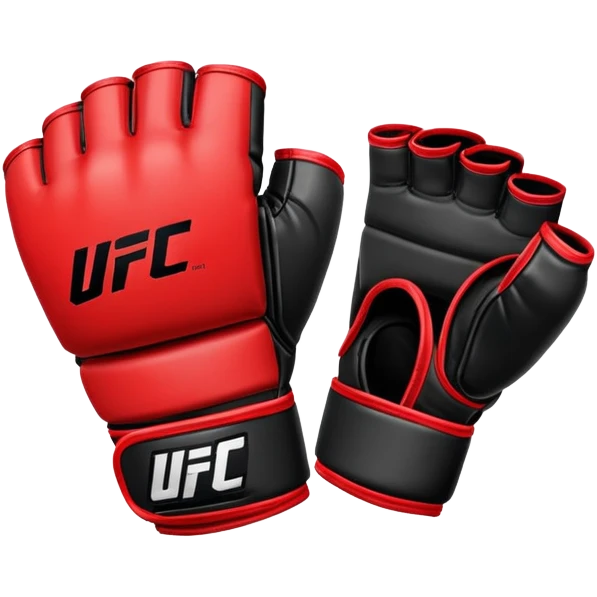 UFC MMA fighting glove, red and black, open fingertips design, padded knuckles, official UFC style emoji
