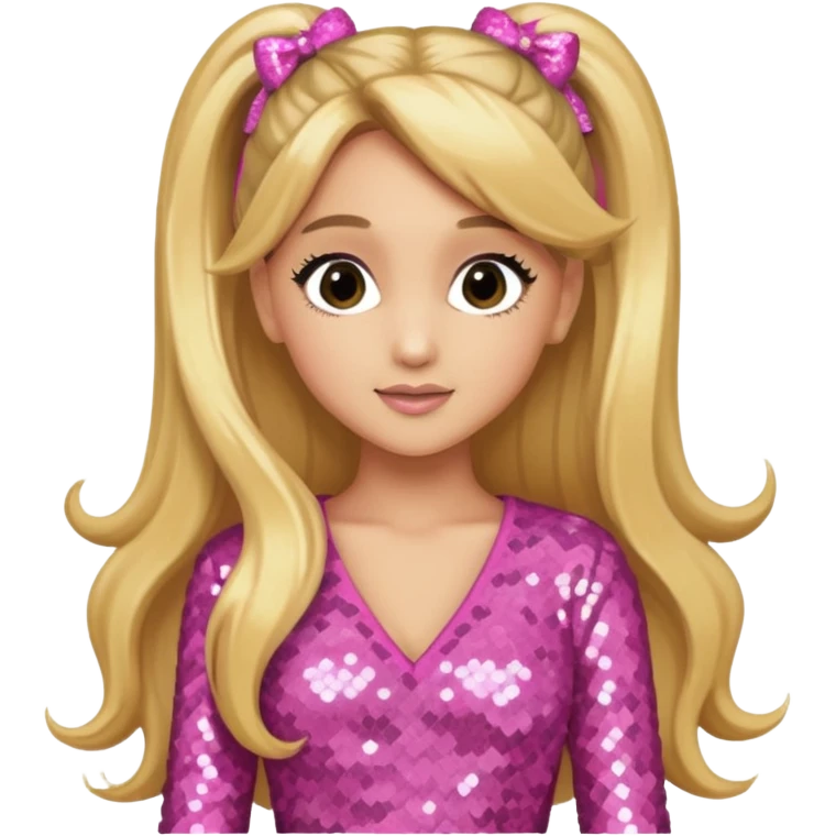 Ariana Grande with long golden blonde hair,  pink sequin outfit emoji