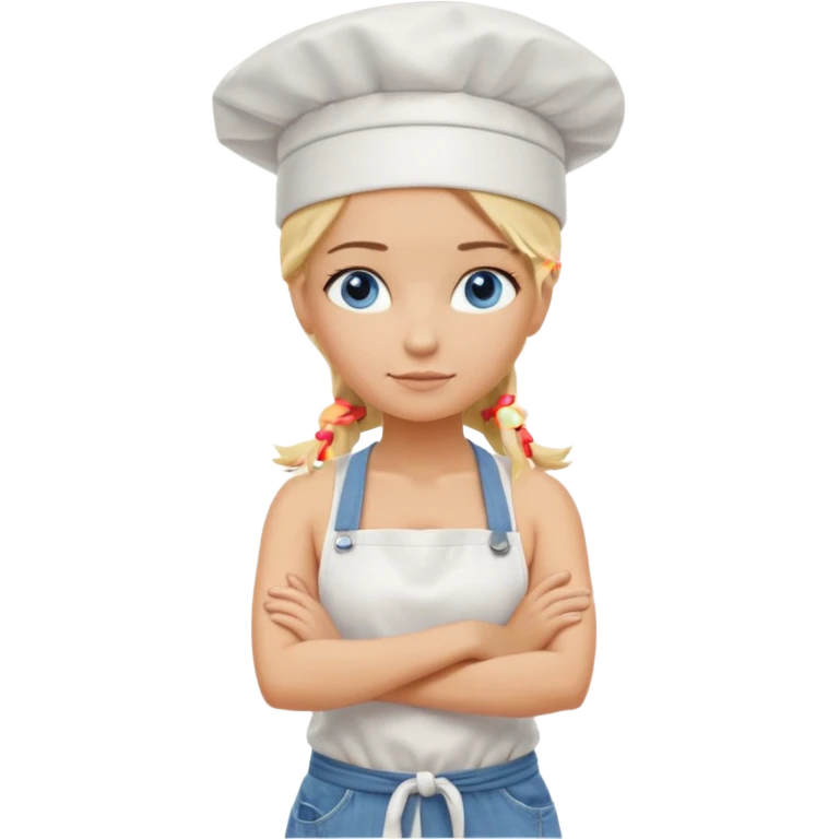 Sexy Full body  pretty
Long Blonde hair blue eyed female chef arms folded wearing tank top and denim shorts and chef hat arms folded emoji