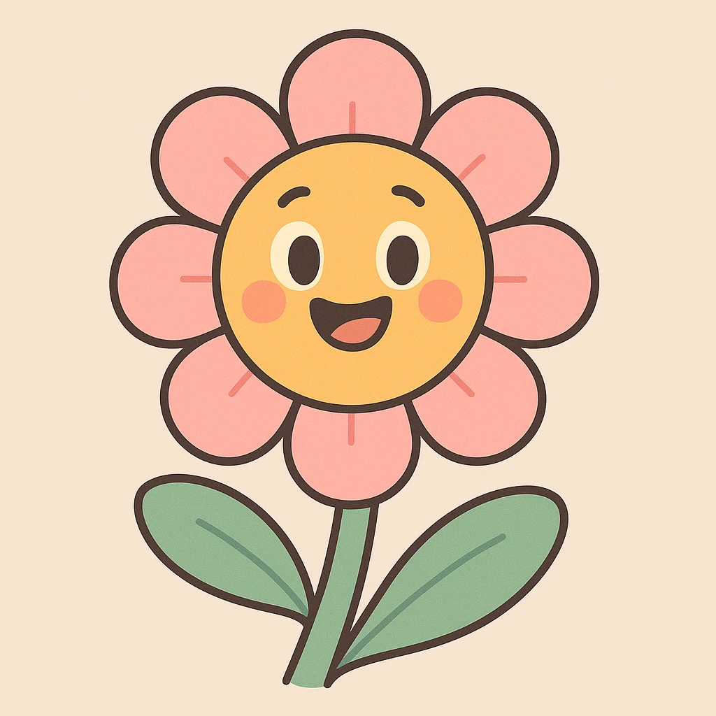 a cheerful flower with a face, soft pastel colors emoji