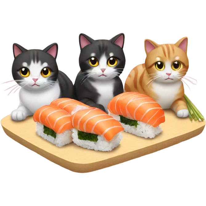 three cats eating sushi emoji