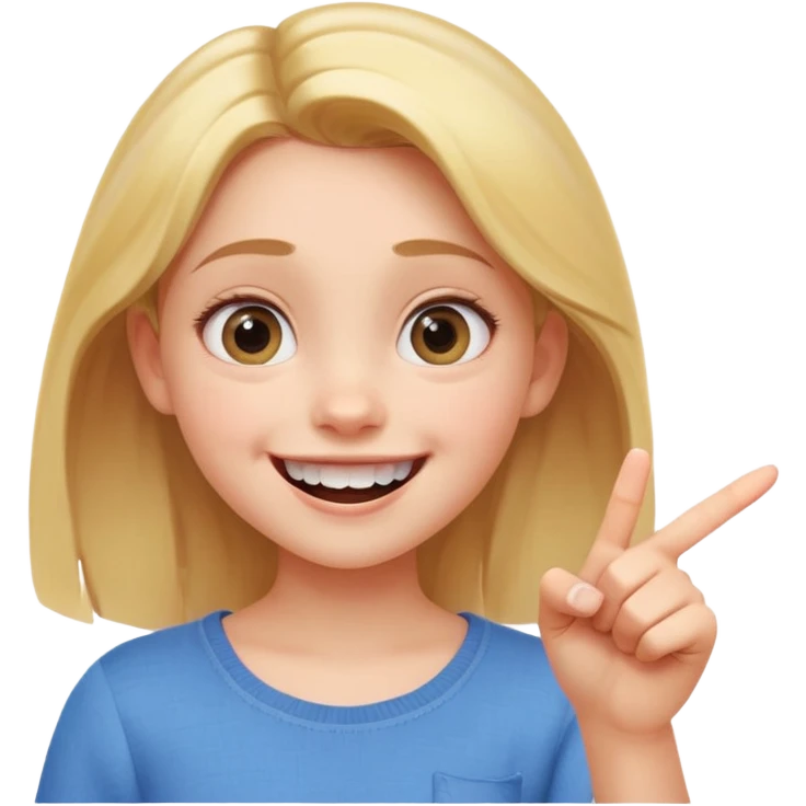 Transform this selfie of a smiling girl pointing at her teeth into a Pixar-style animated character, with large expressive eyes, soft lighting, and a cheerful atmosphere emoji