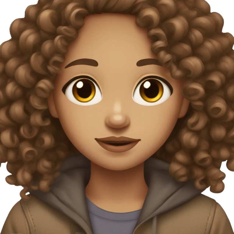 Lightskin, brown hair, curly hair, brown eyes, girl, cute emoji