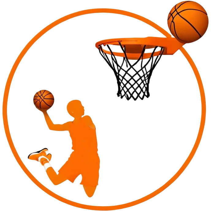 Ultimate minimal basketball silhouette, orange circle with only essential black lines, tiny NBA Spalding mark, iOS emoji style emoji