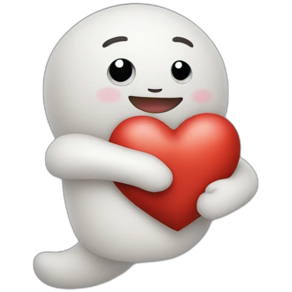 Raccom making a hug to a heart emoji