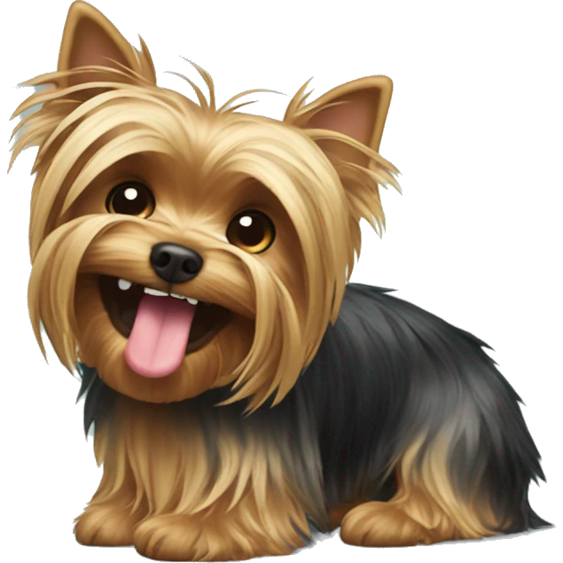 A Yorkshire terrier with a slipper in his teeth.  emoji