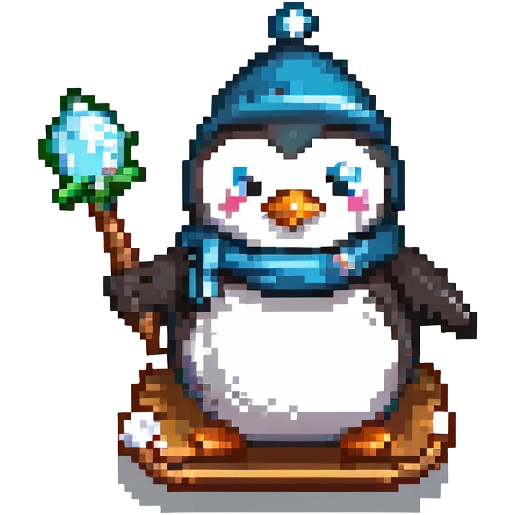 penguin sledding with a magic wand emoji