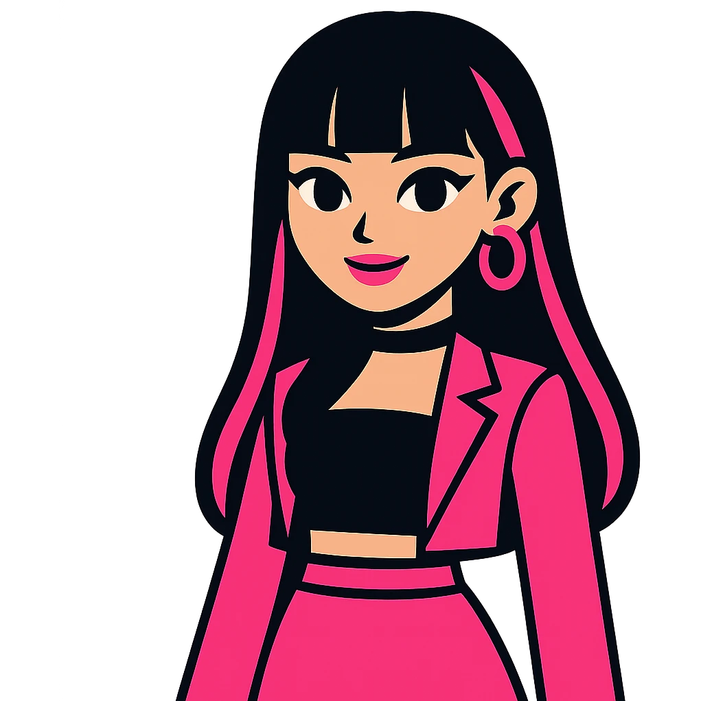 K-pop avatar, Blackpink-inspired, cute and stylish, pink and black theme, modern look emoji