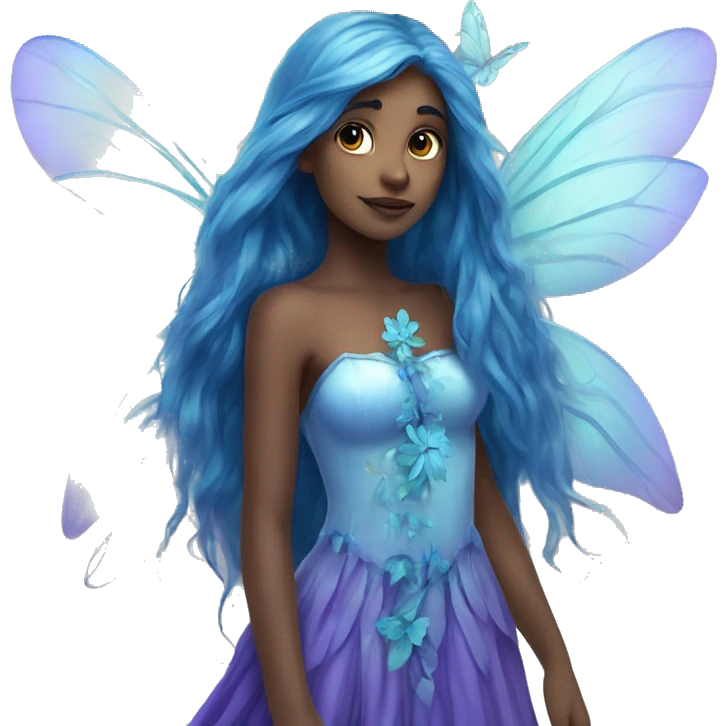 Beautiful,blue flower, fairy, blue, turqoise, silver, purple, long hair, big wings emoji