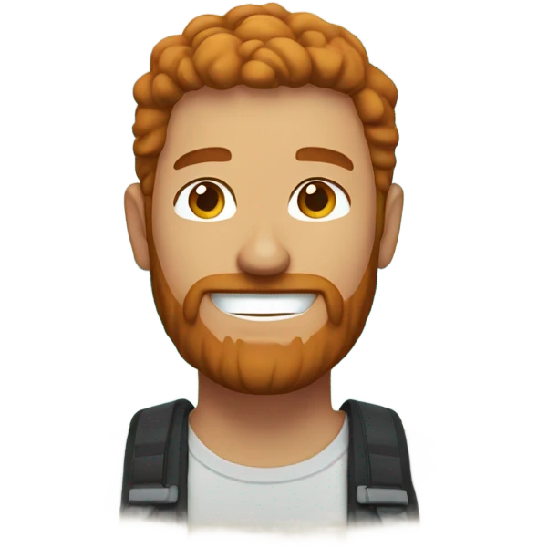 Man with ginger beard and brown hair smiling on the beach emoji