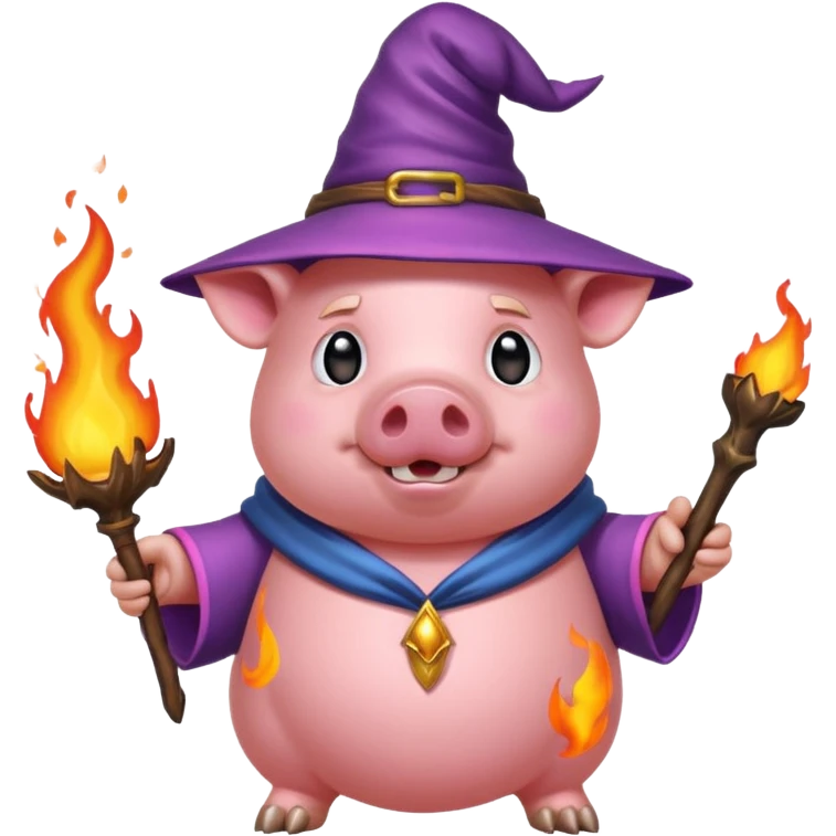 wizard pig holding fire emoji