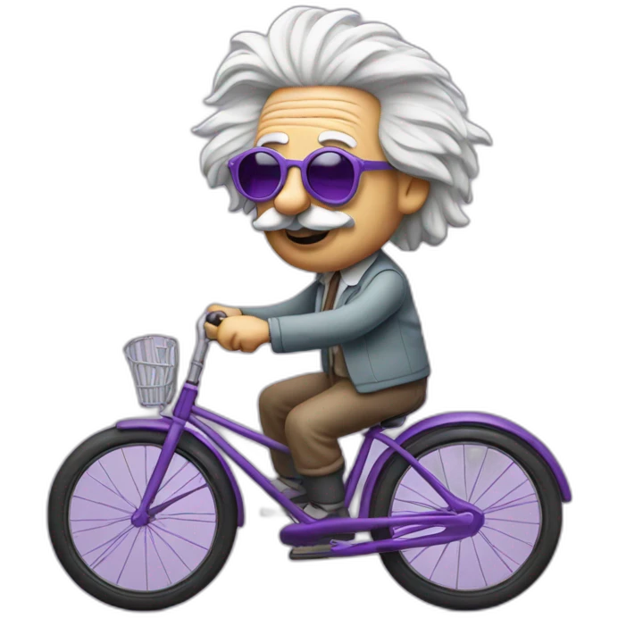 Einstein riding bicycle with purple sunglass emoji