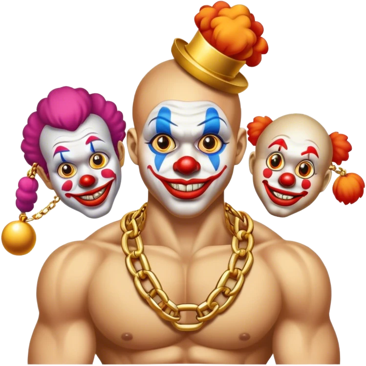 clowns with golden chain on the neck training in gym. full height  emoji