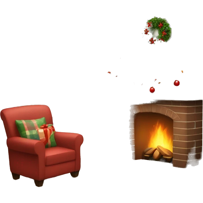 Happy holidays, fireplace, stocking hung, cozy setting emoji