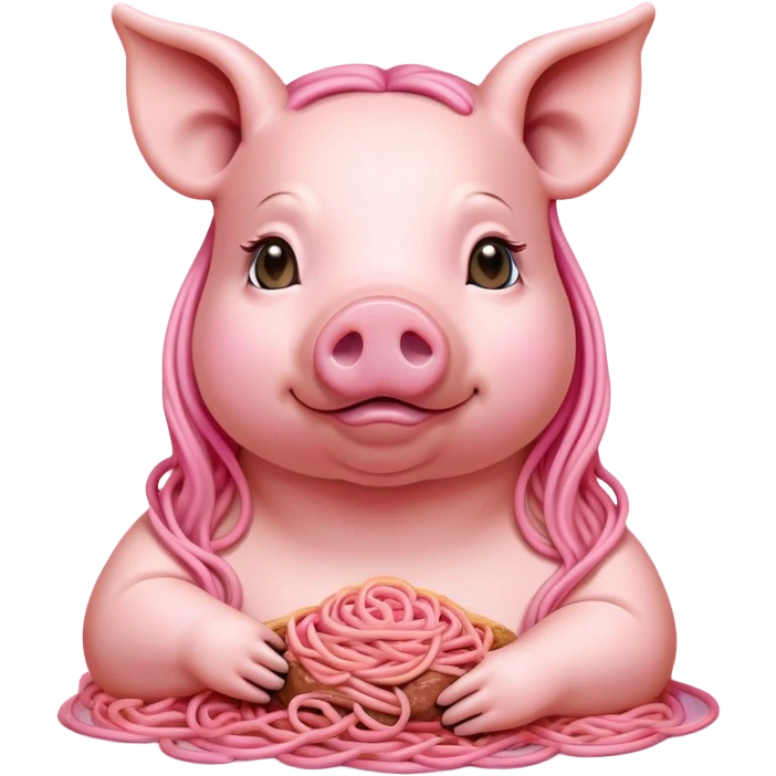   renaissance portrait of monalisa as a pig with pink spaghetti and spam slop background  emoji