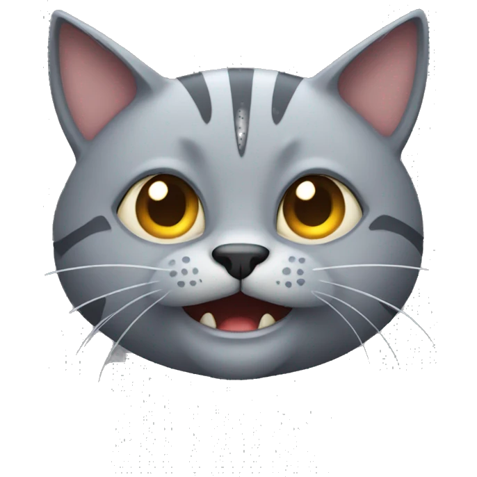 A grey cat with long fangs emoji