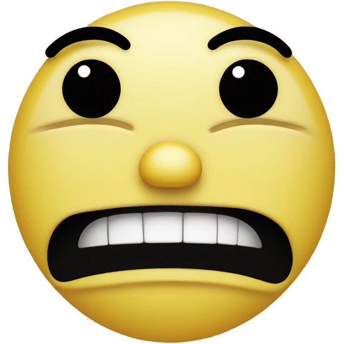 a yellow face emoji with horizontal black lines for eyes, a slightly agape black mouth shaped like an upside-down "u", and two eyebrows above the eyes, the left one flat, the right one arched in a curve, displaying a perplexed expression emoji