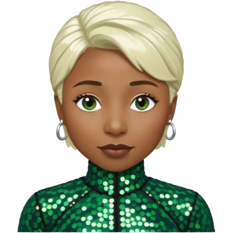 Cynthia Erivo with platinum blonde hair, dark green sequin outfit emoji