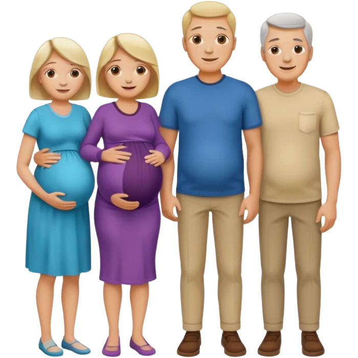 I want a couple with a wife that’s pregnant and then on the male side standing next to him is his family mom is sick the dad is fine  and his siblings and grandparents are okay smiling. emoji