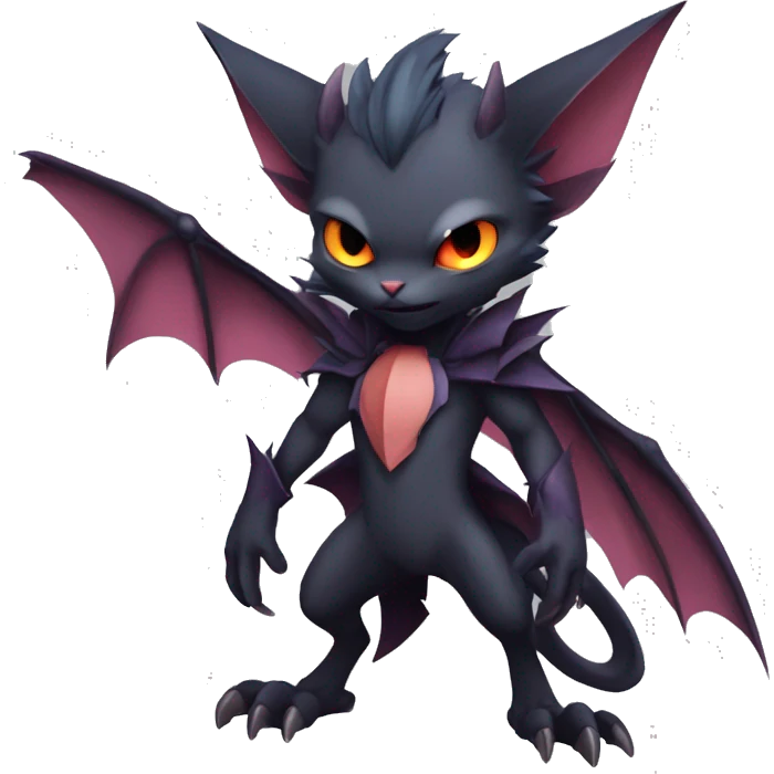  Kawaii Edgy Cool Vampiric Beautiful Noivern-Nargacuga-Litten with big Bat Ears full body emoji