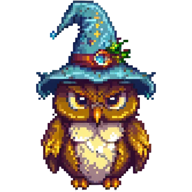 owl wearing a wizard hat pixel art emoji