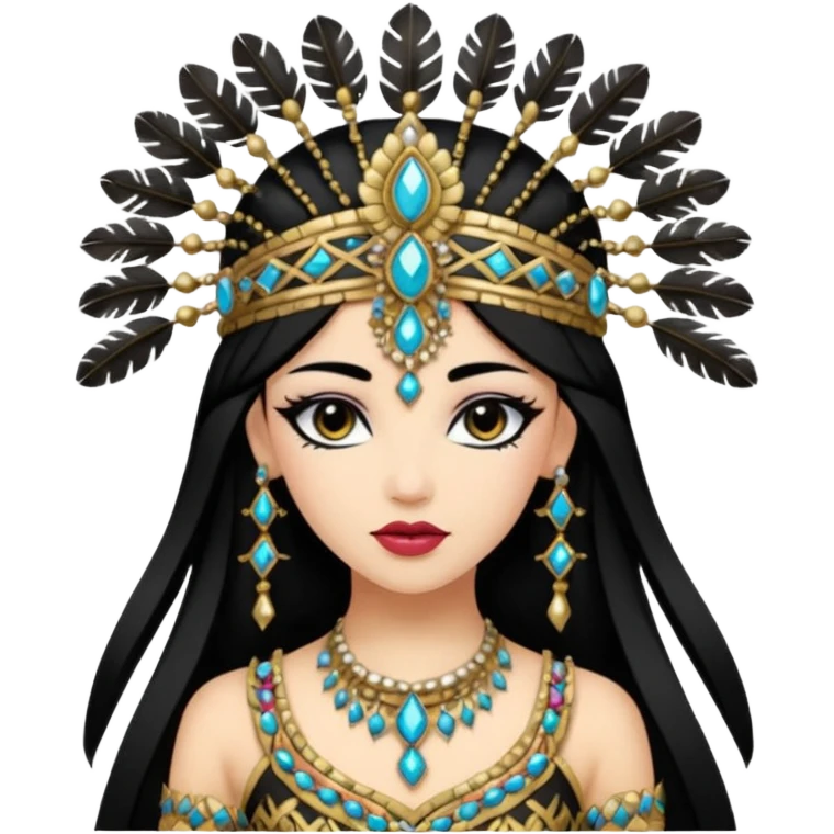 Une danseuse de tribal fusion, à la peau blanche et à la chevelure noire. Prends inspiration de Rachel Brice ou de Kira Lebedeva. emoji