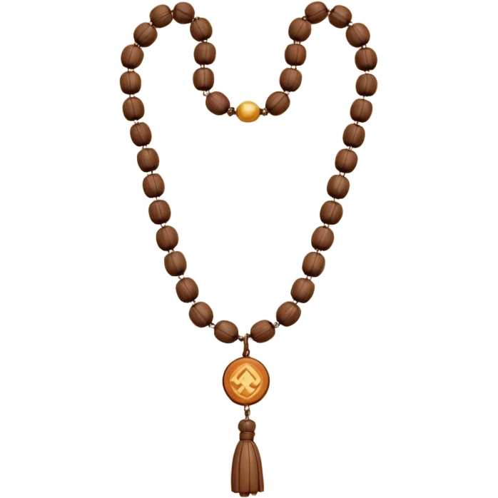 monk necklace object icon, wooden prayer beads with simple pendant, spiritual minimal design, natural wood texture, subtle sacred aura, 3D cartoon style, mobile game icon style, centered, clean background, no text, no watermark
 emoji