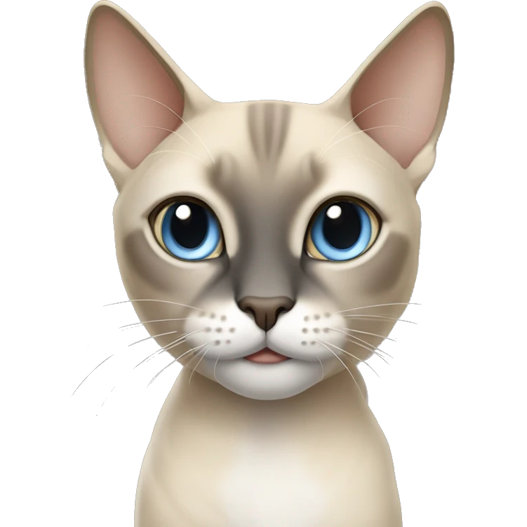 Thai breed adult cat with a light cream-brown body, dark gray nose and face, ears, and paws. sharp ears, and striking light blue eyes  emoji
