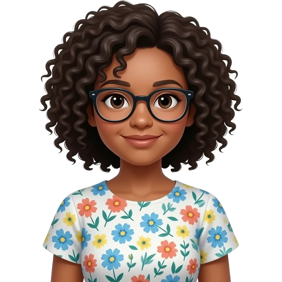 Guera ,cabello chino con lentes con vestido floreado emoji