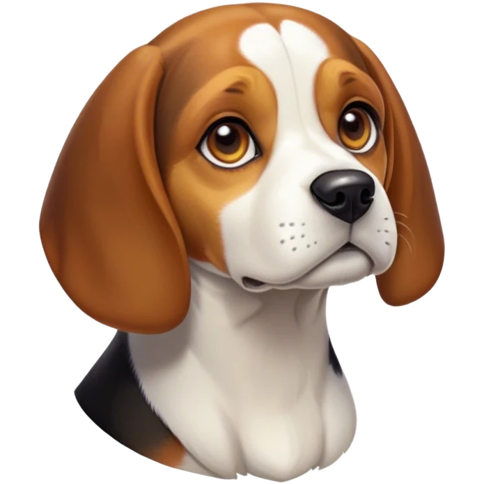 Cinematic Noble Tri-Color Beagle Portrait Emoji, Poised and regal, with a compact, sturdy build and a well-groomed coat of white, brown, and black, deep-set soulful hazel eyes, Simplified yet sharp and sophisticated features, highly detailed, glowing with a soft, dignified glow, high shine, intelligent and loyal, stylized with an air of strength, focused and attentive, soft glowing outline, capturing the essence of a watchful and confident companion, so majestic it feels as though it could step out of the screen with effortless authority! emoji