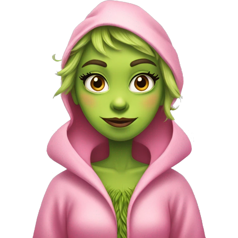 Girly grinch in pink robe and with long pretty lashes  emoji