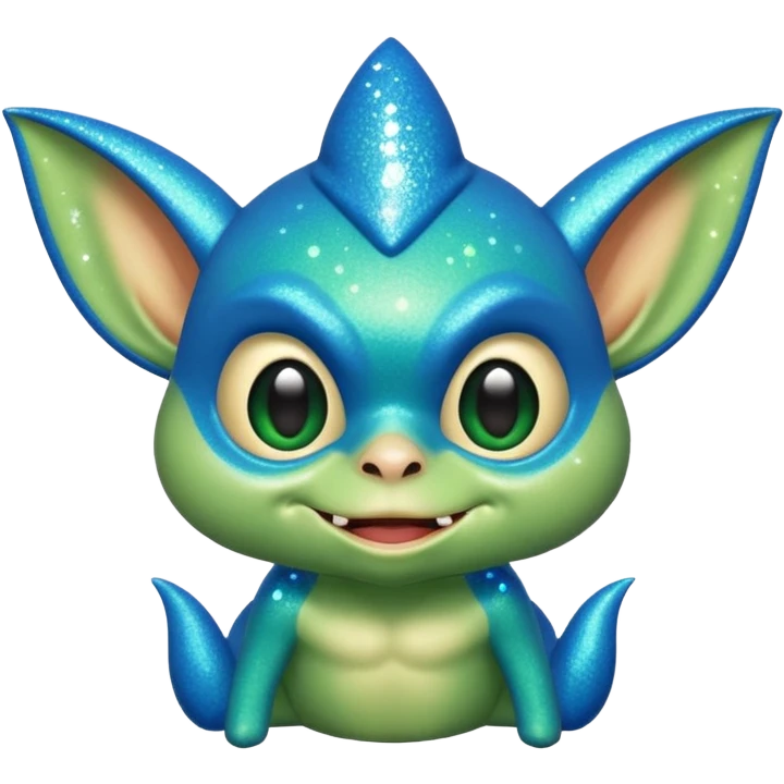 blue gremlin with sparkles, winking emoji